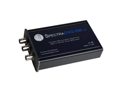 SpectraDAQ-200 is a precision data acquisition sound card configured for measurement and testing applications. In association with Pioneer Hill Software LLC, we are pleased to provide this product, which is designed for use with SpectraPLUS software. 

Housed in rugged metal case
Powered by USB 3.0
Provides 4 fixed gain steps, allowing for easy calibration
Quick and accurate calibration for hydrophones