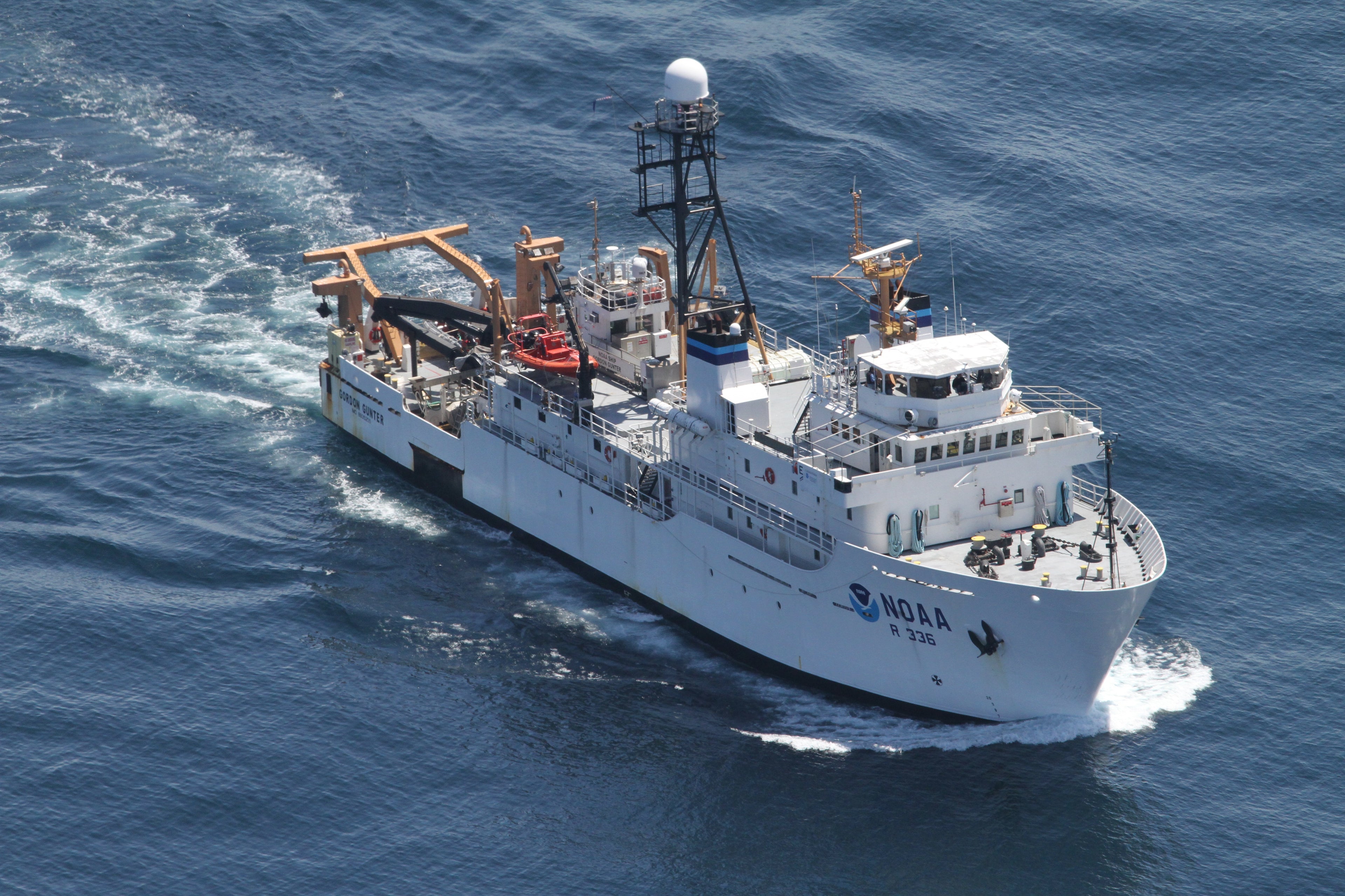 NOAA Ship Gordon Gunter functions as a multipurpose oceanographic research vessel that monitors the health and abundance of fisheries resources and marine mammals. The ship primarily serves NOAA Fisheries and operates mainly in the waters of the Gulf of America (formerly Gulf of Mexico), Atlantic Ocean and Caribbean Sea.