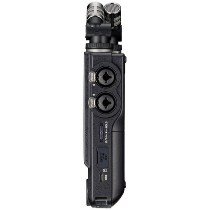 The TASCAM Portacapture X8 is and 8-channel 32-bit float portable audio field recorder. It combines high-resolution sound quality with intuitive app-like control. MicroSD card sold separately.

3.5-inch color touch panel display
4 mic/line inputs with individual phantom power accommodate practically any combination of sound sources, from microphones and line-level devices to instruments
32-bit floating point recording
Record up to 8 tracks simultaneously (6 tracks + 2 mix)
Wireless remote control via Portac