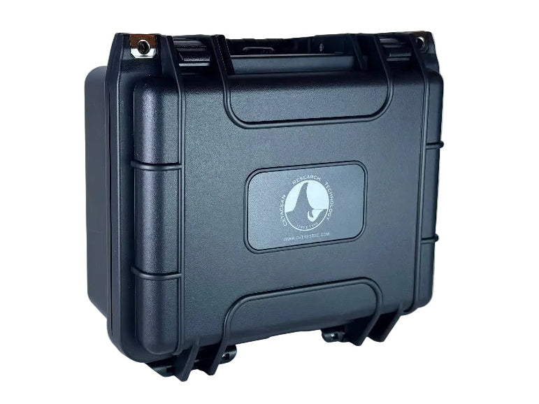 waterproof protection case cetacean research technology.  It features a tough, waterproof exterior and foam interior. The case latches to keep it secure and is lockable.