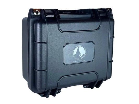 waterproof protection case cetacean research technology.  It features a tough, waterproof exterior and foam interior. The case latches to keep it secure and is lockable.