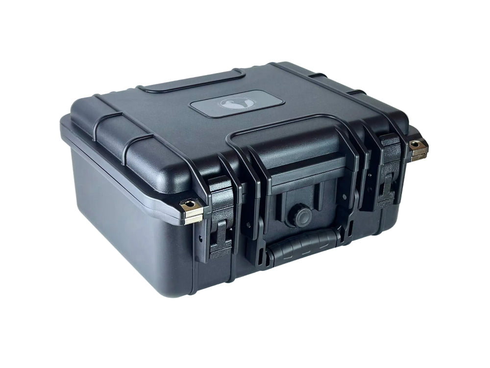 waterproof protection case cetacean research technology.  It features a tough, waterproof exterior and foam interior. The case latches to keep it secure and is lockable.
