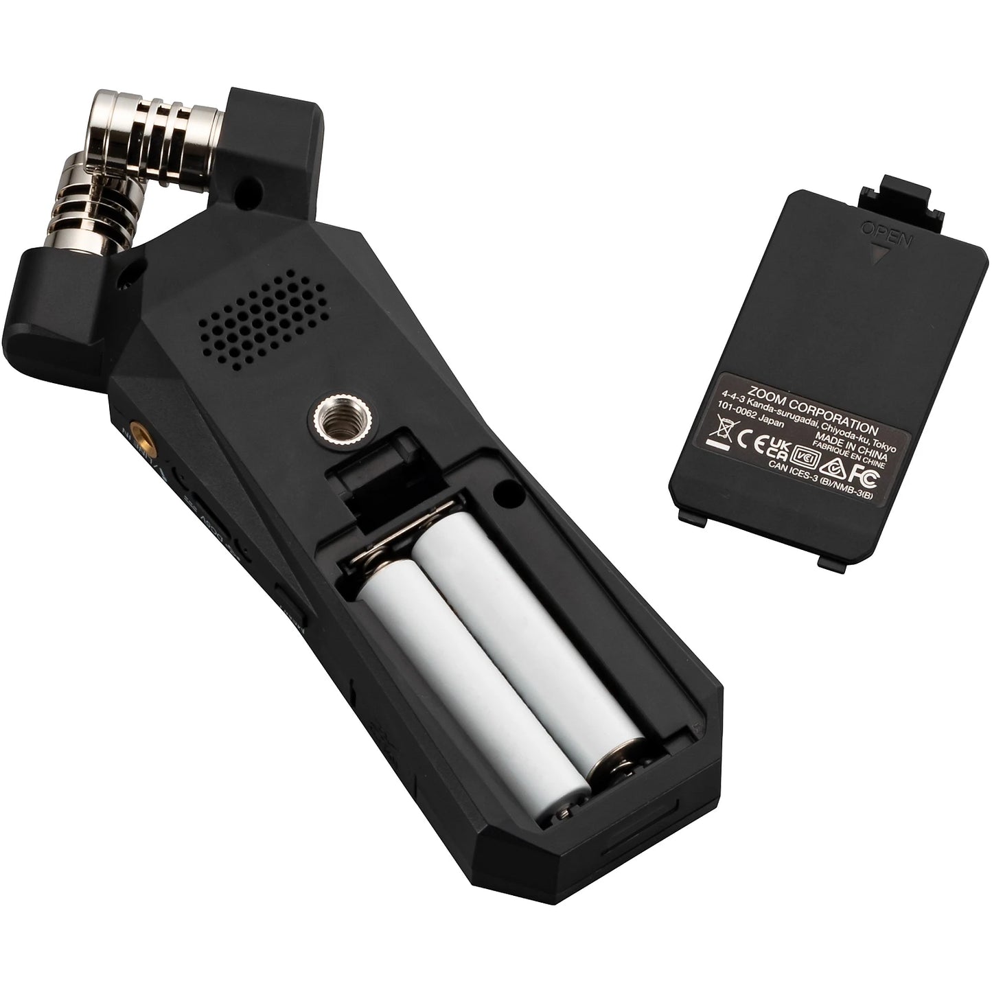 zoom h1essential recorder back view. batteries not included. h1e. 